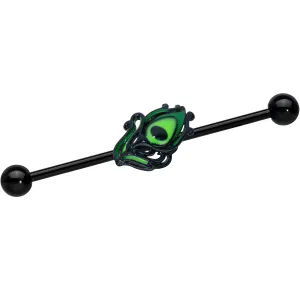 14 Gauge Black Striking Peacock Feather Industrial Barbell 38mm