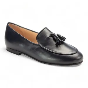 1634 - Navy Leather Boys Slip-On Loafer