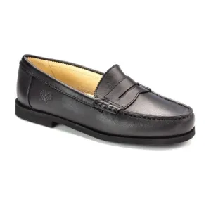 2525 - Black Leather Girls School Loafer