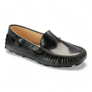 2549 - Gray Polished Leather Girls Loafer