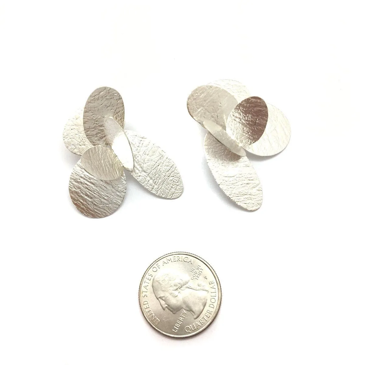 3D Petal Earrings - Silver