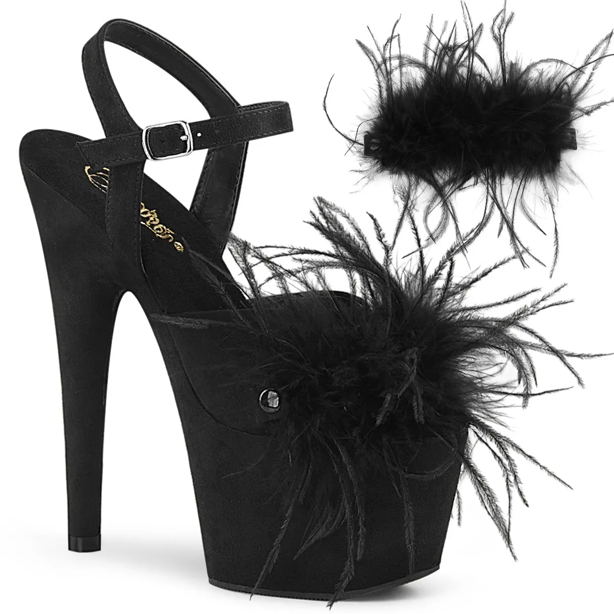7 Inch Heel ADORE-709F Black Suede Feather