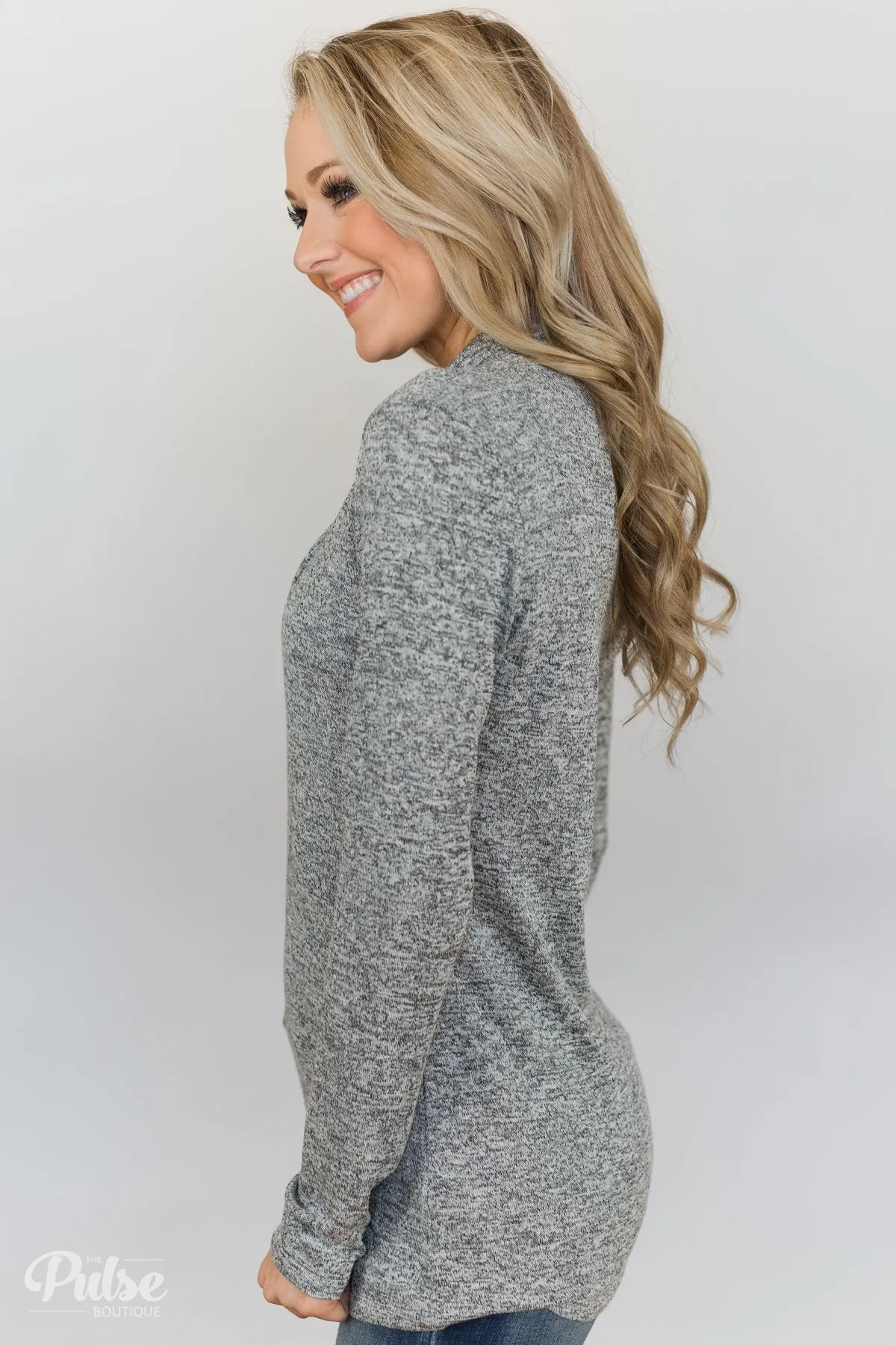 All This Time Zipper Pullover Top- Heather Grey