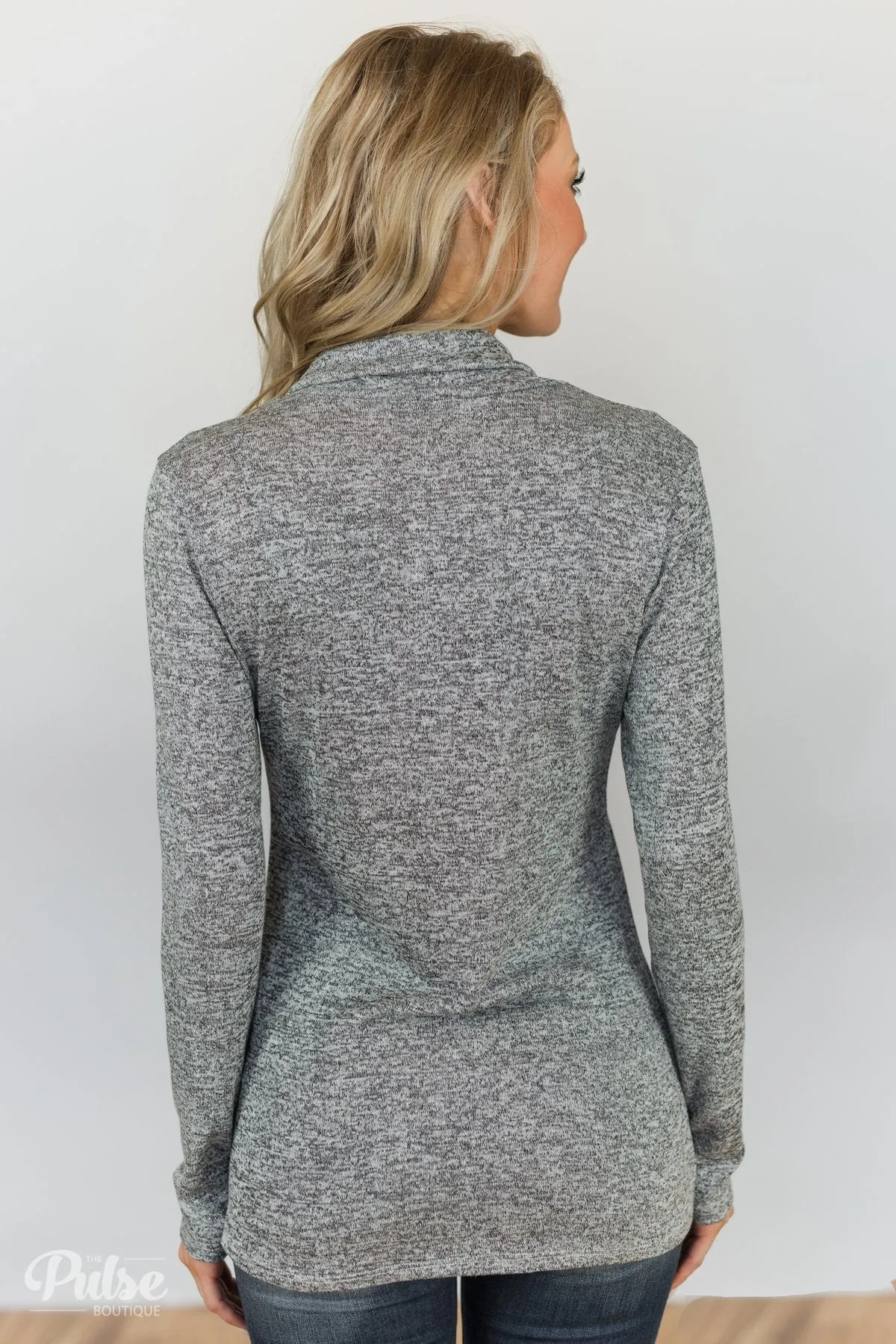 All This Time Zipper Pullover Top- Heather Grey