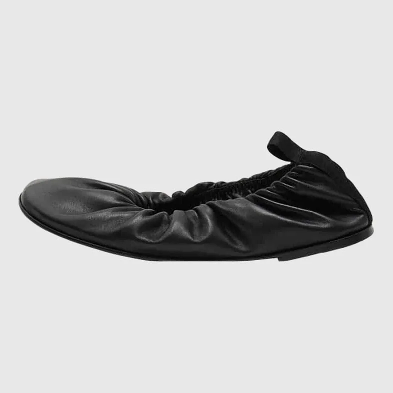 Amomento Shirring Leather Flats - Black