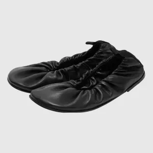 Amomento Shirring Leather Flats - Black