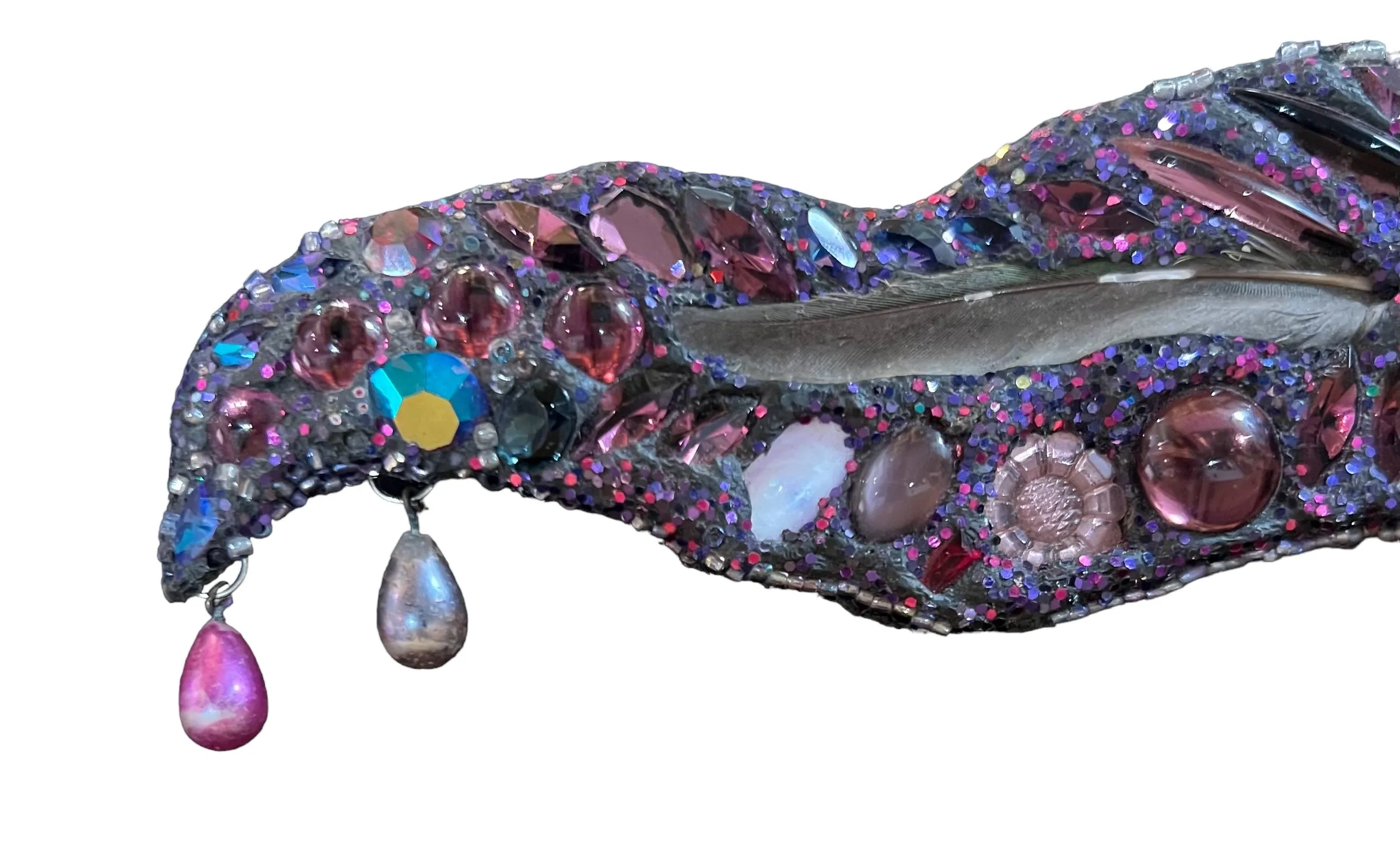 Andrew Logan "Purple Sin" 1985 Assemblage Glitter Feather Brooch