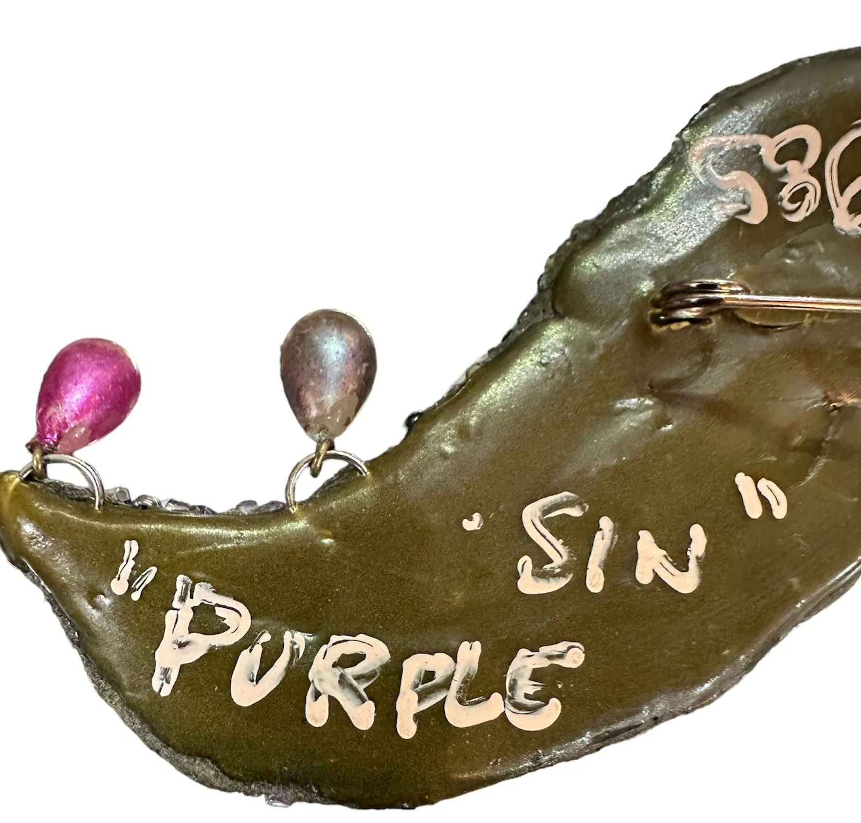 Andrew Logan "Purple Sin" 1985 Assemblage Glitter Feather Brooch