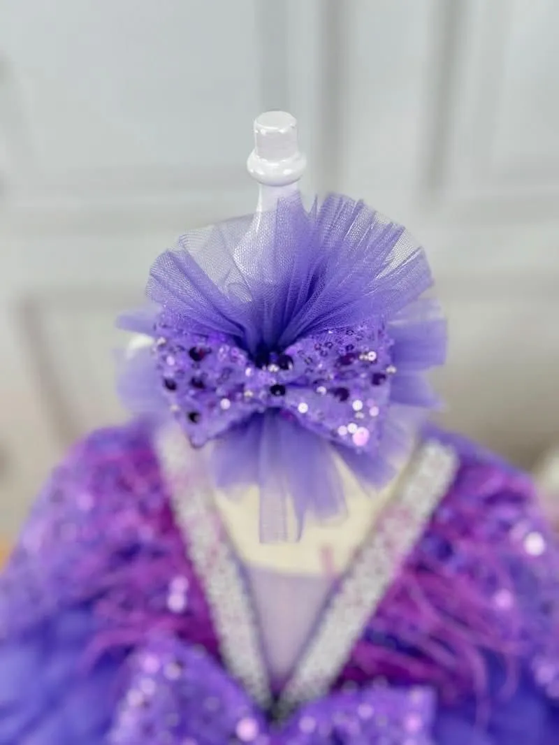 Baby Birthday Dress 1-12 Years Old Girls V-Neck Sequin Feather Princess Dress