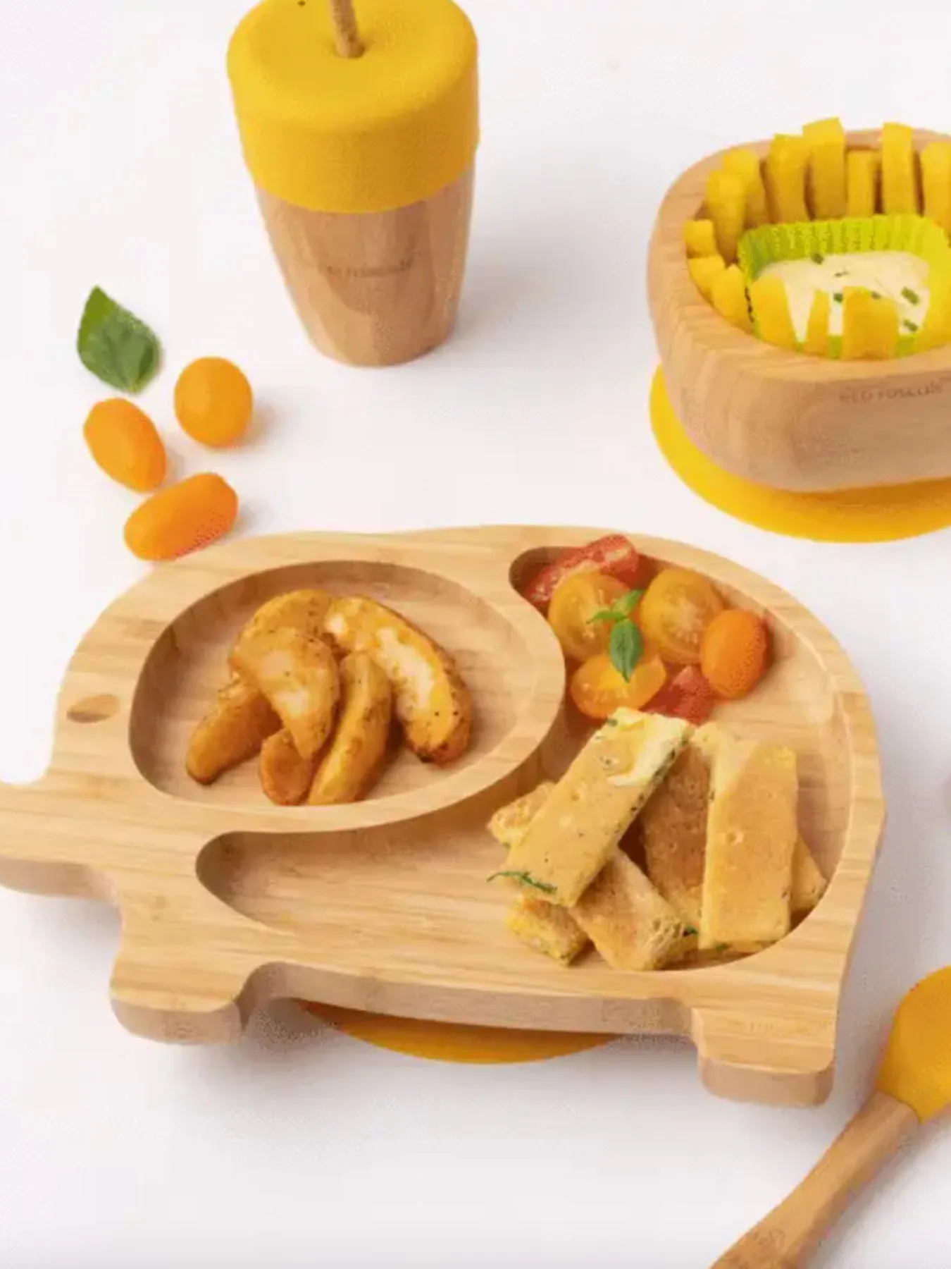 Bamboo Elephant Plate, Straw Cup, Bowl & Spoon Gift Set