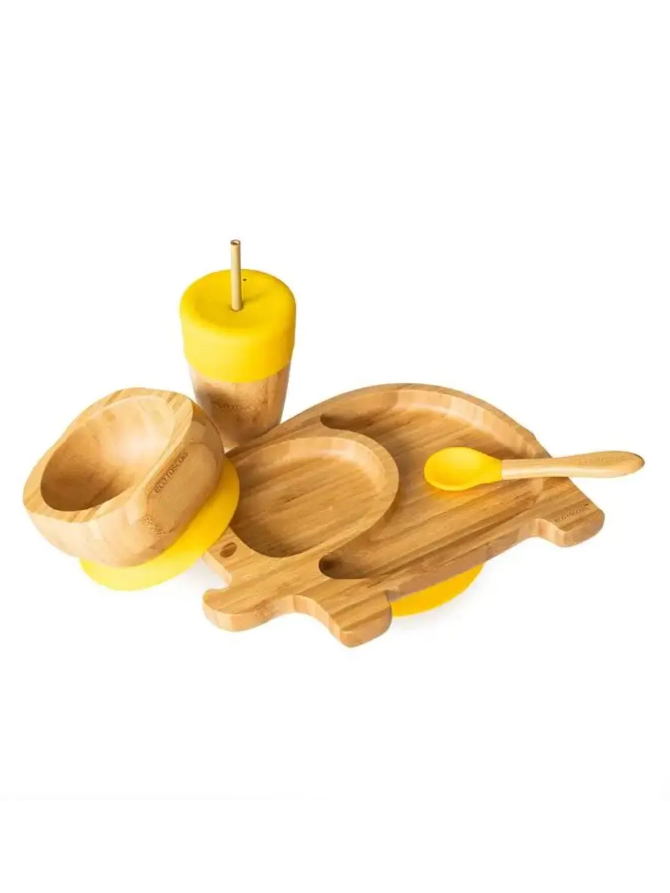 Bamboo Elephant Plate, Straw Cup, Bowl & Spoon Gift Set