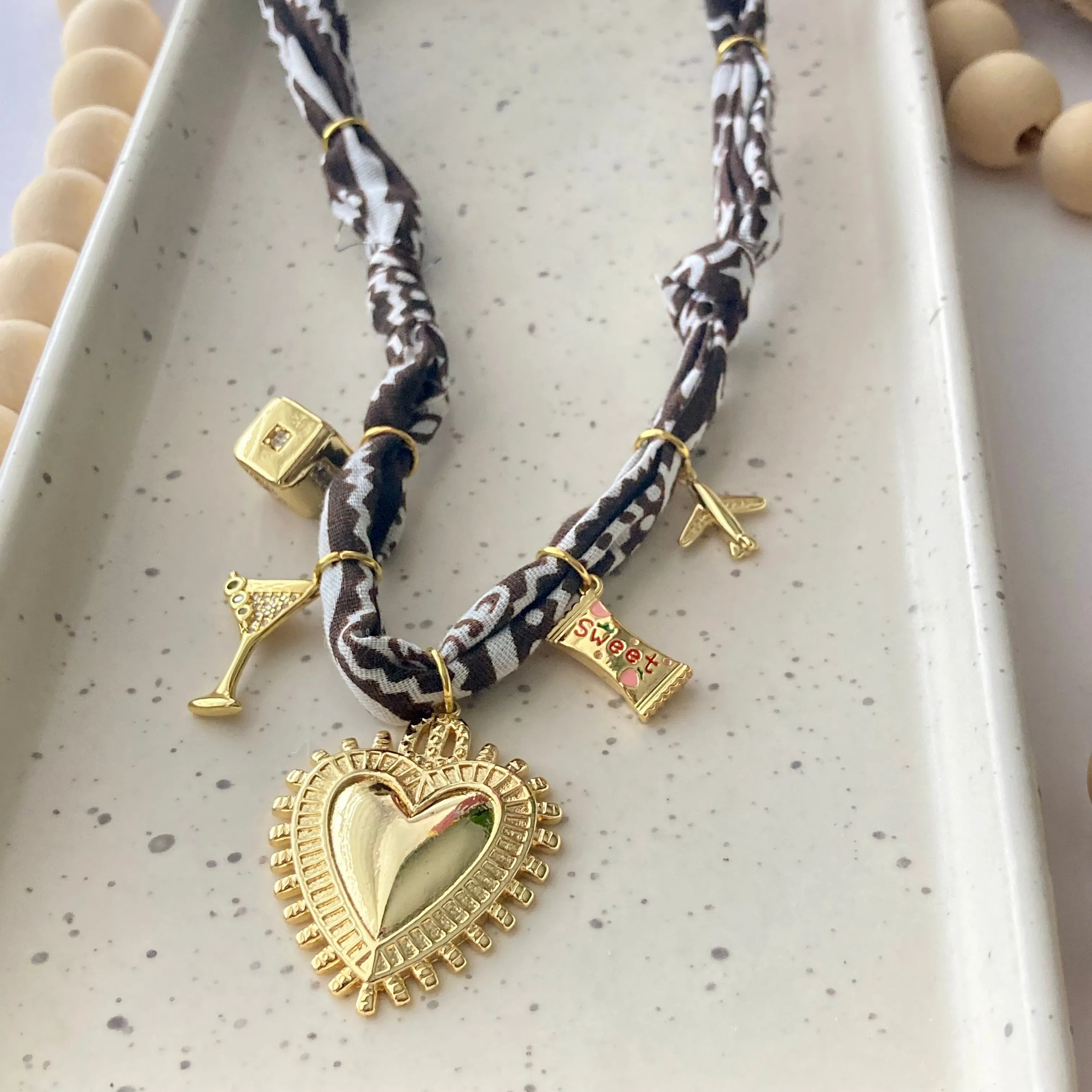BANDANA CHARM NECKLACE | 5 CHARMS | GOLD FILLED