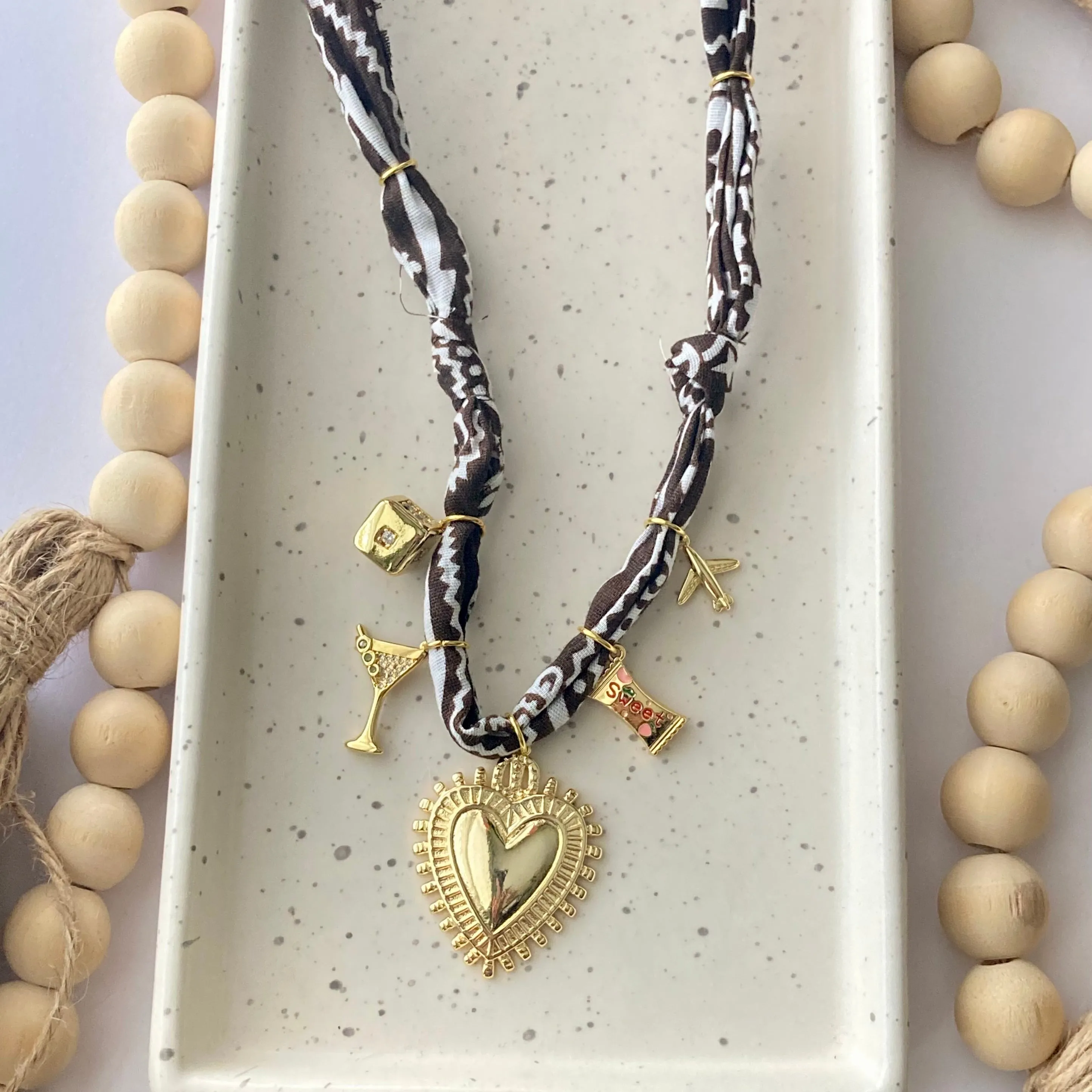 BANDANA CHARM NECKLACE | 5 CHARMS | GOLD FILLED