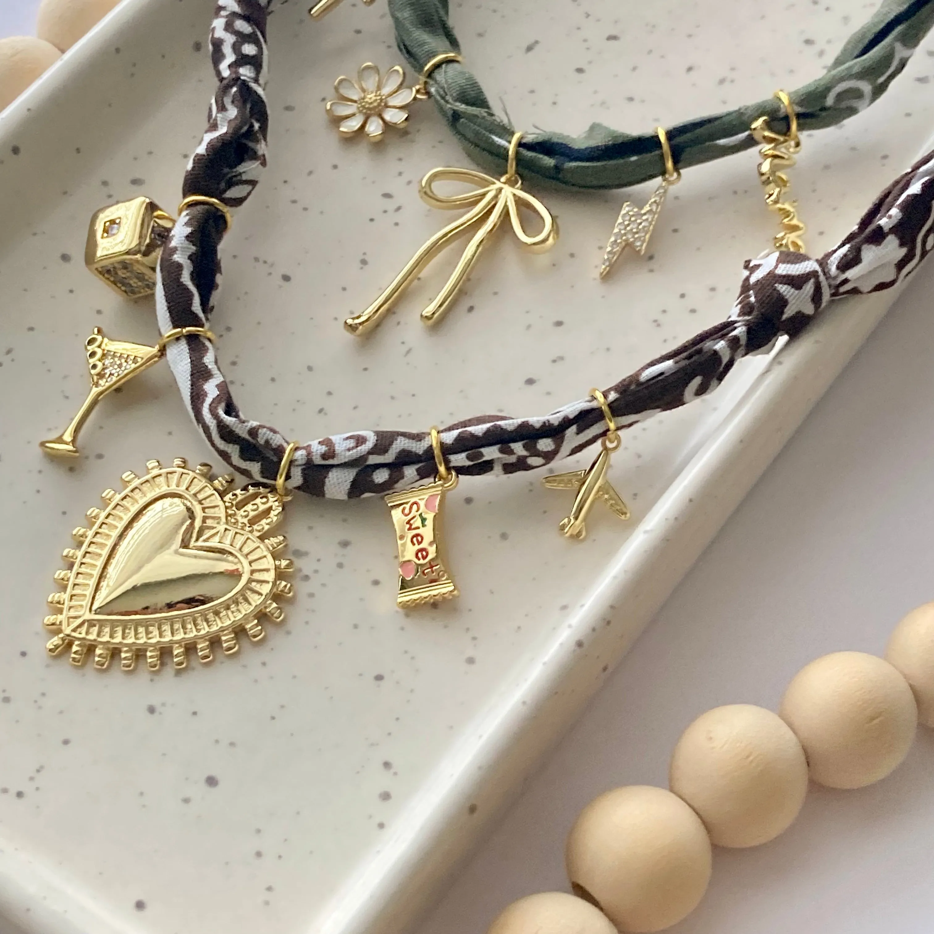 BANDANA CHARM NECKLACE | 5 CHARMS | GOLD FILLED