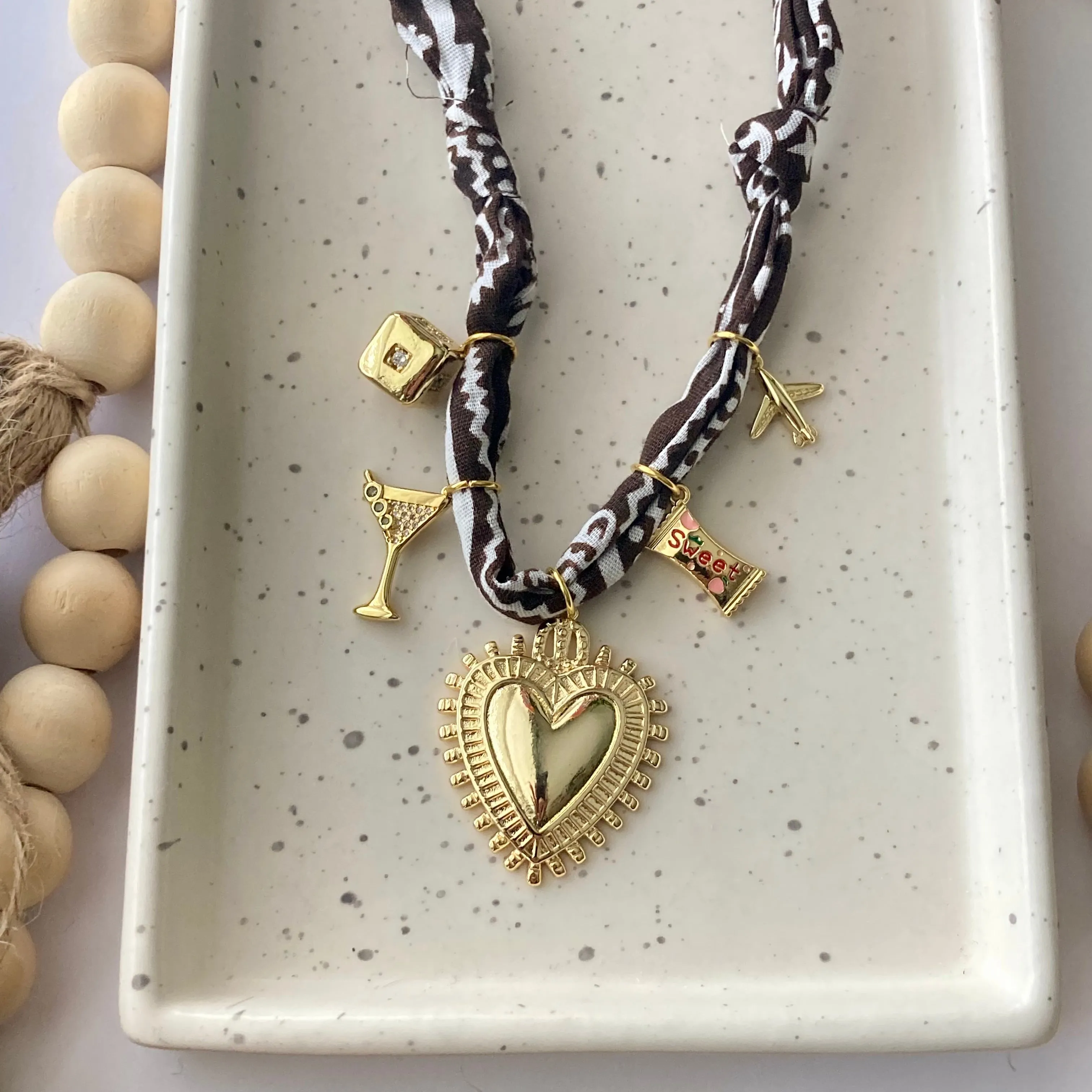 BANDANA CHARM NECKLACE | 5 CHARMS | GOLD FILLED