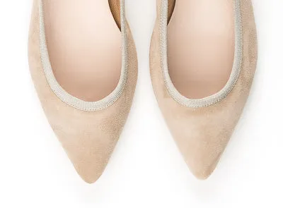 Beige Suede Pointed Toe Ballet Flats