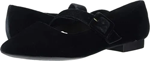 Bella Vita Women's Virginia II Mary Jane Flat Ballet, Black Velvet, 8.5 2W US