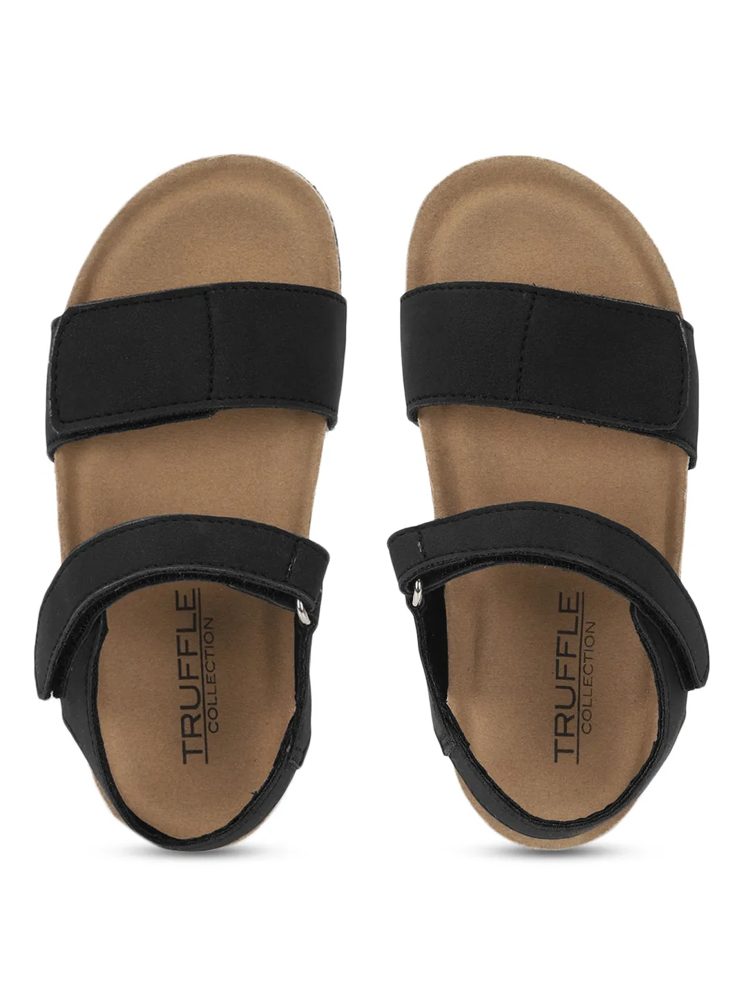 Black PU Cork-Latex Footbed Velcro Sandals For Kids-Unisex (TC-100511-BLK)