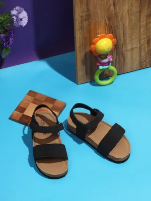 Black PU Cork-Latex Footbed Velcro Sandals For Kids-Unisex (TC-100511-BLK)