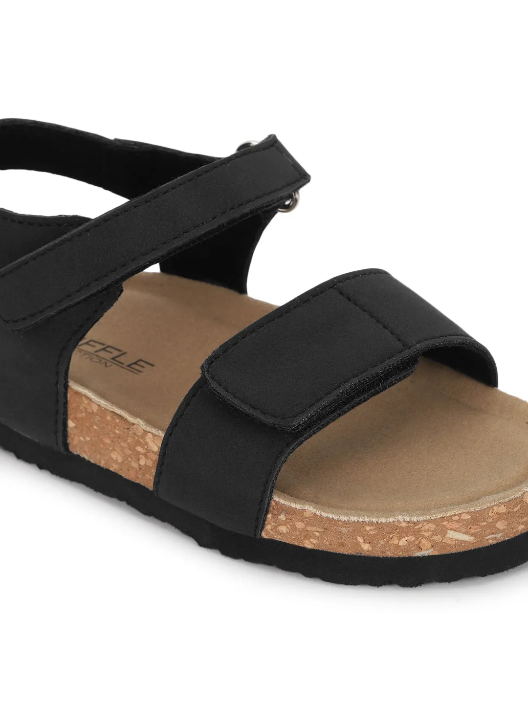 Black PU Cork-Latex Footbed Velcro Sandals For Kids-Unisex (TC-100511-BLK)