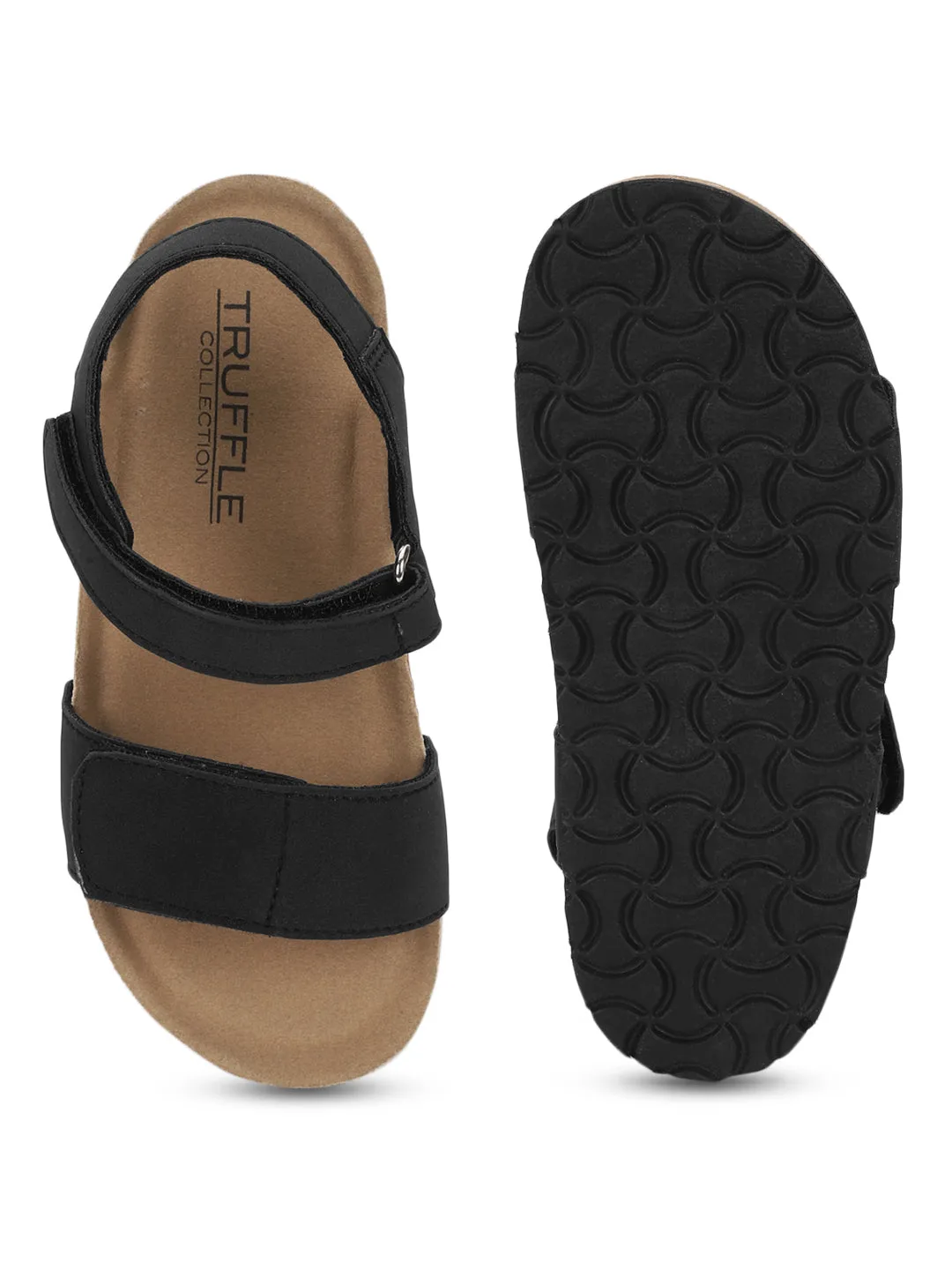 Black PU Cork-Latex Footbed Velcro Sandals For Kids-Unisex (TC-100511-BLK)