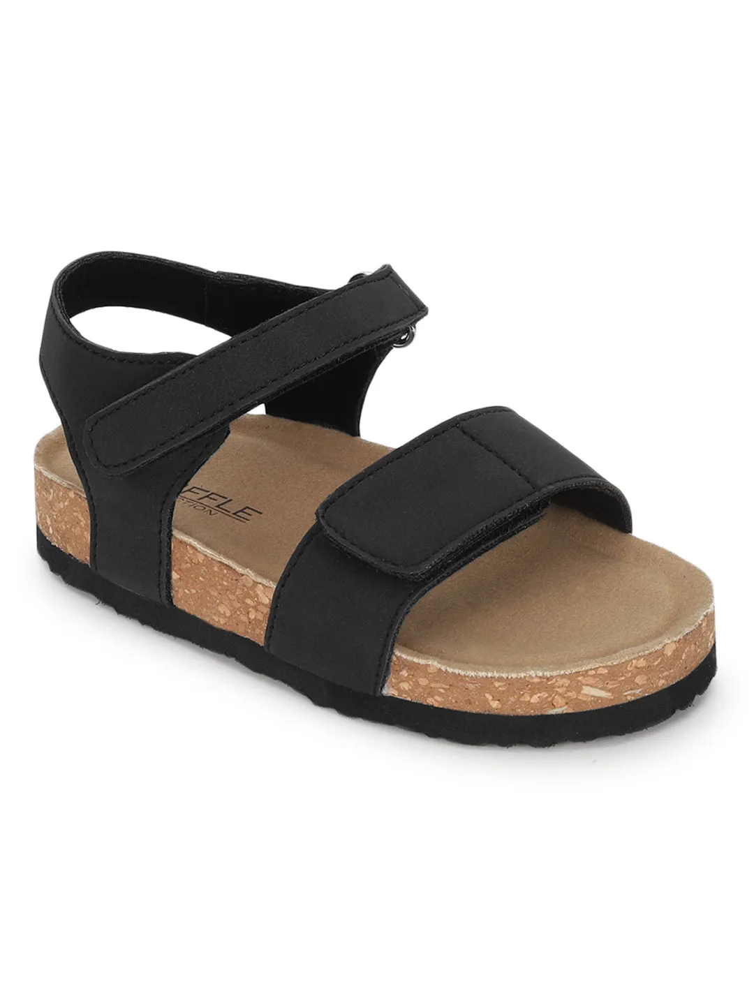 Black PU Cork-Latex Footbed Velcro Sandals For Kids-Unisex (TC-100511-BLK)
