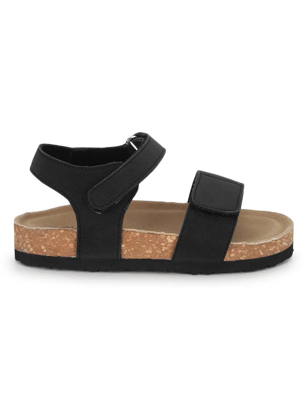 Black PU Cork-Latex Footbed Velcro Sandals For Kids-Unisex (TC-100511-BLK)
