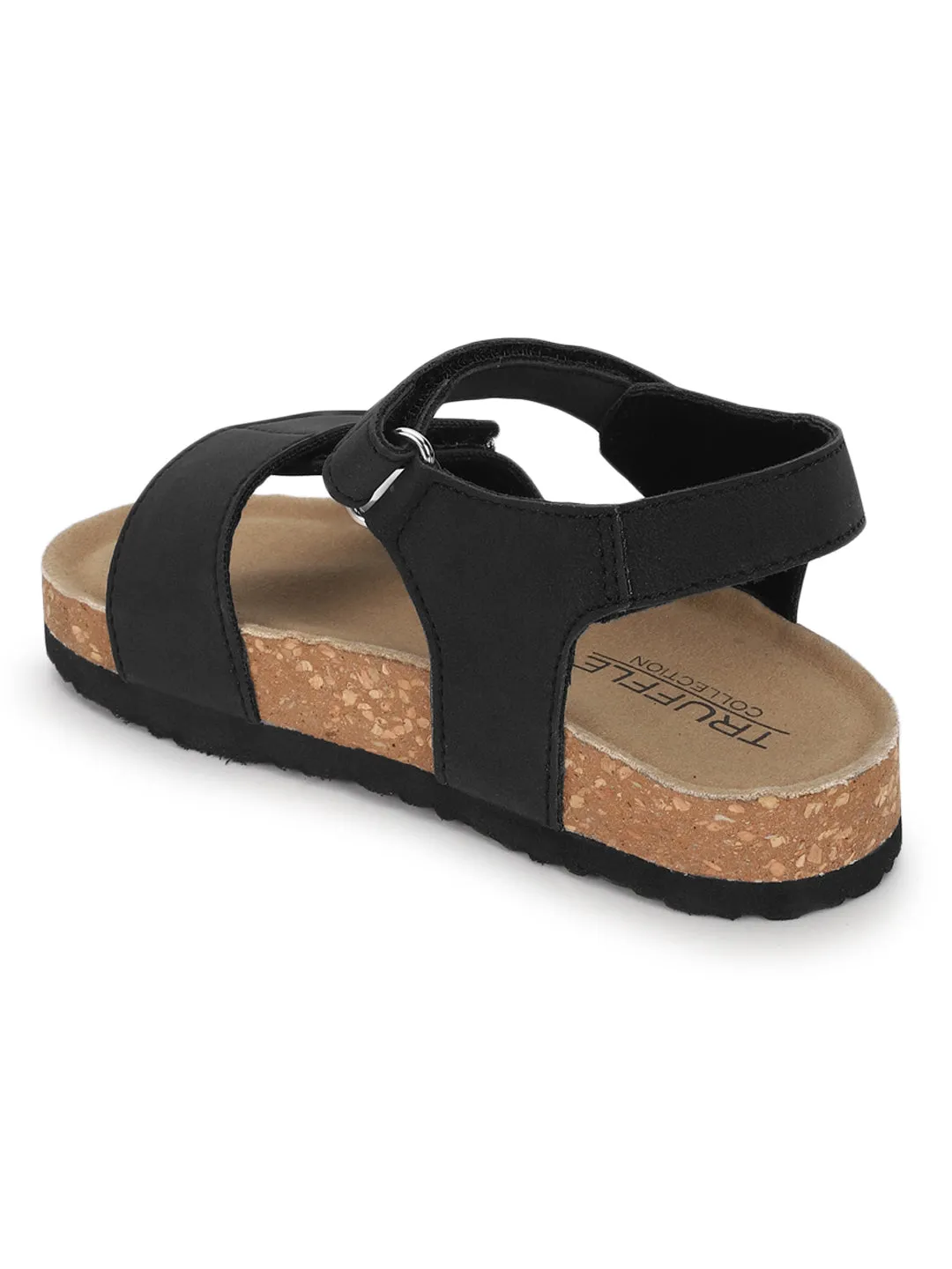 Black PU Cork-Latex Footbed Velcro Sandals For Kids-Unisex (TC-100511-BLK)