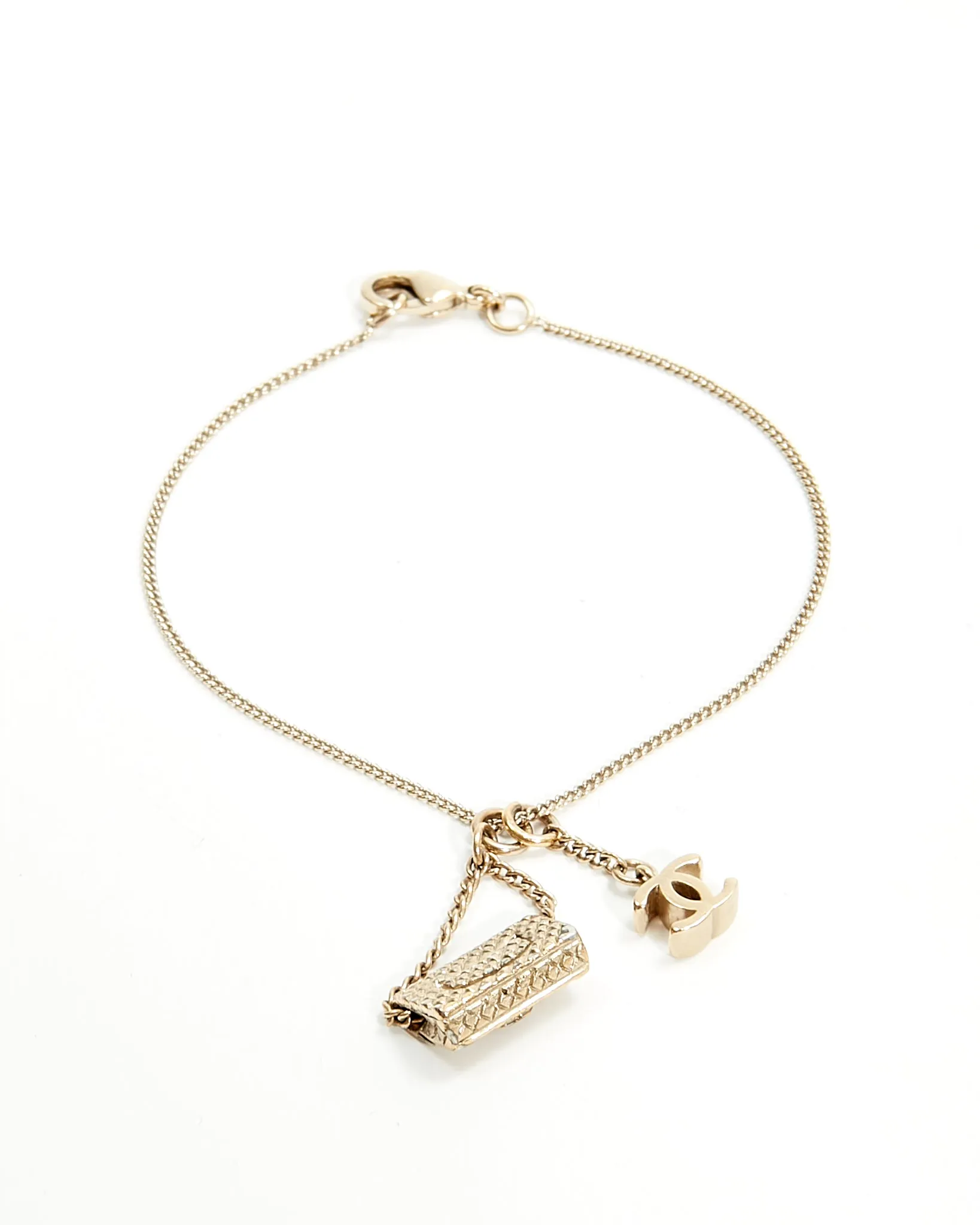 Chanel Antique Tone Chanel Flap & CC Logo Pendant Bracelet