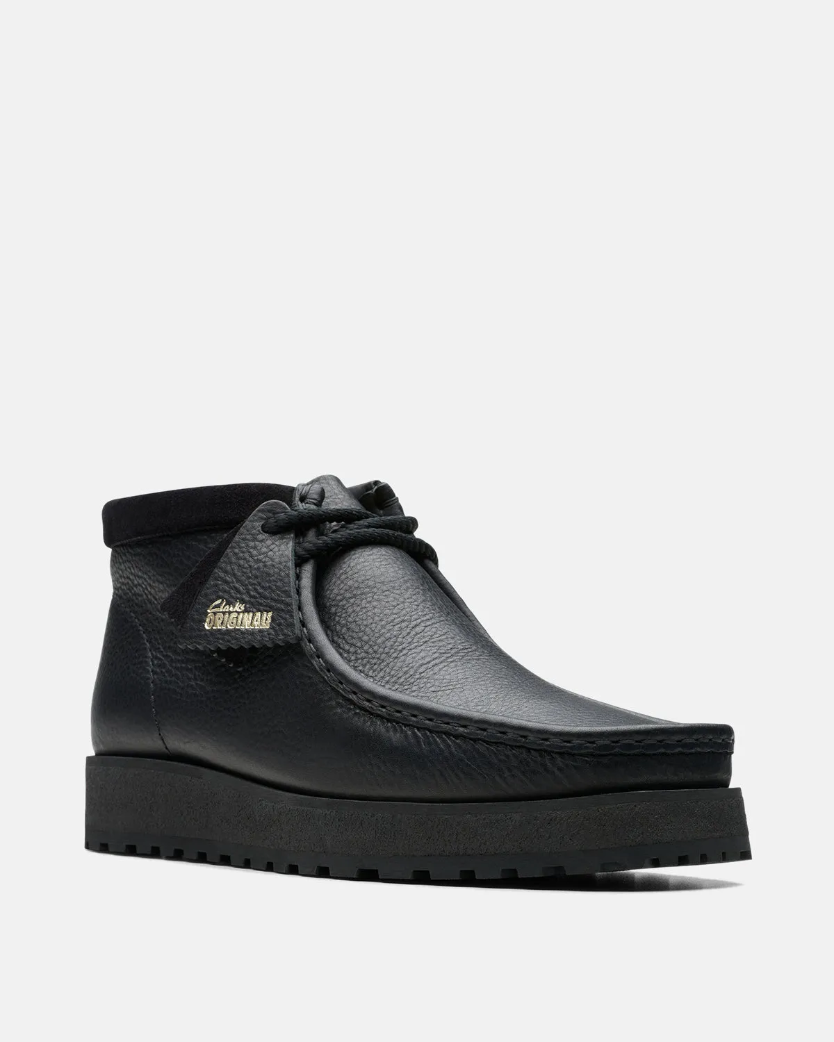 CLARKS ORIGINALS MENS WALLABEE SCOUT BOOTS BLACK LEATHER