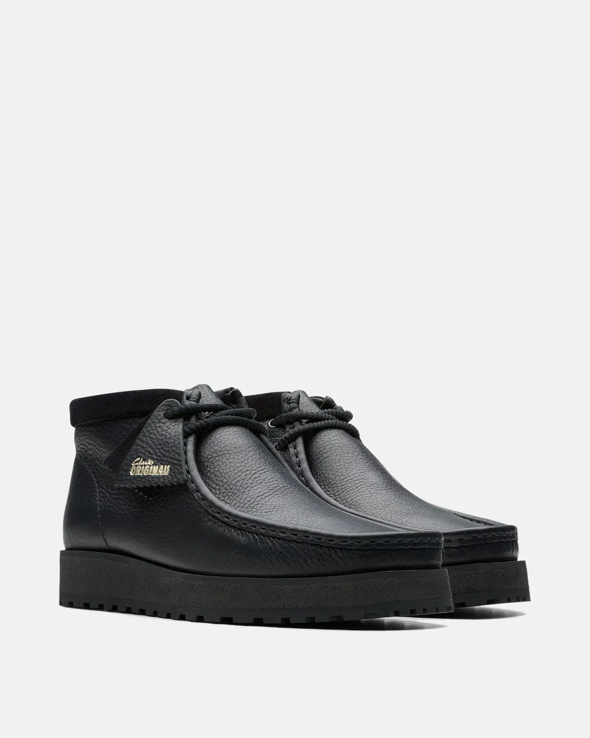 CLARKS ORIGINALS MENS WALLABEE SCOUT BOOTS BLACK LEATHER