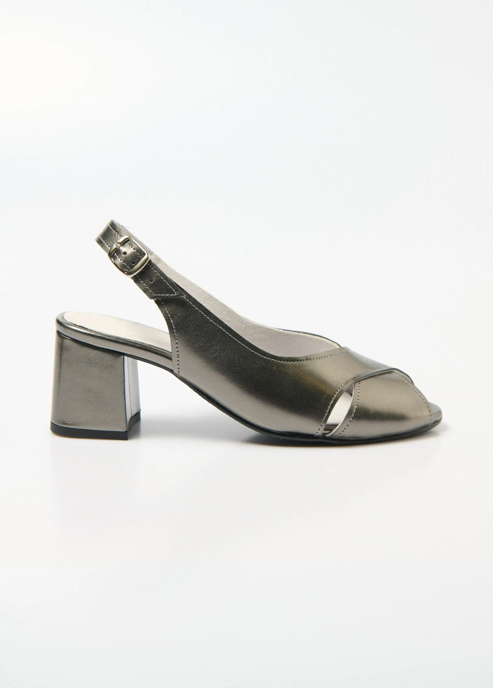 Comfort width crossed strap heeled sandals