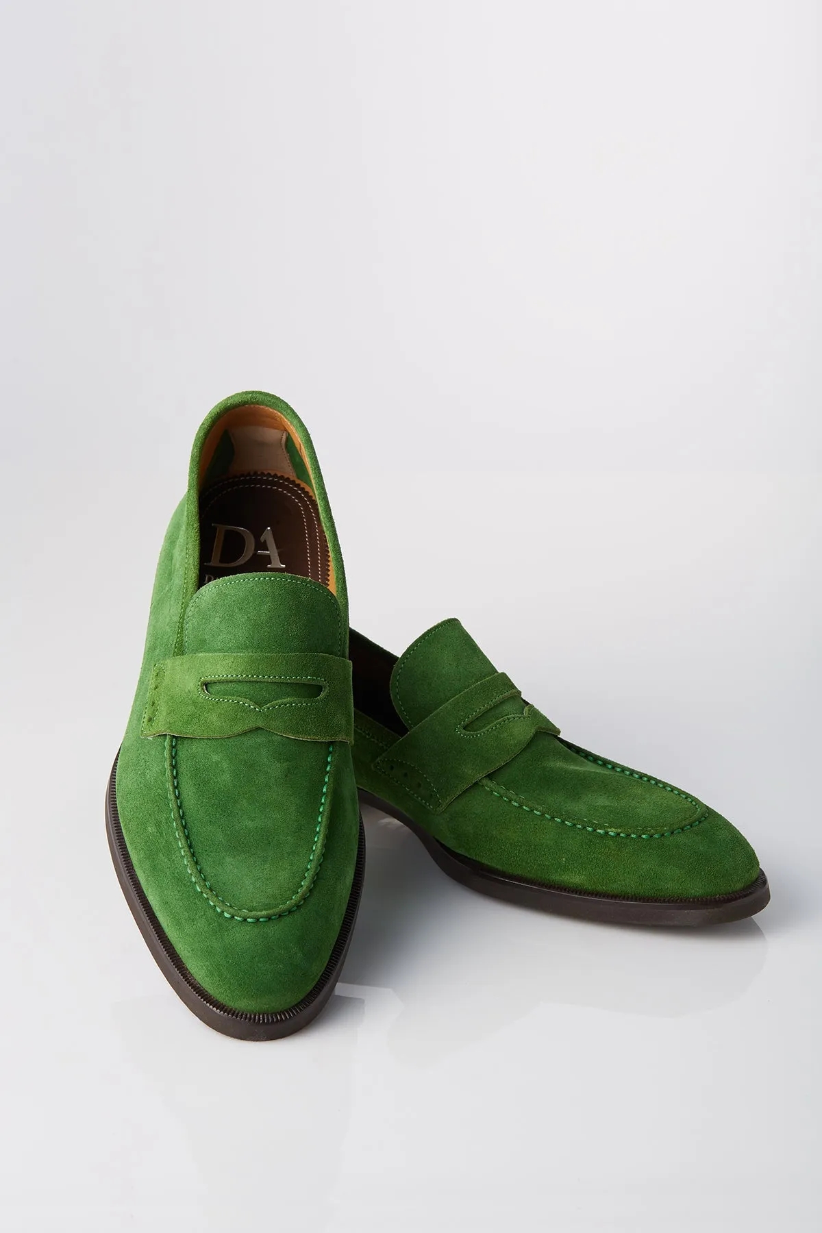 David August Suede Penny Loafer in Sport Green