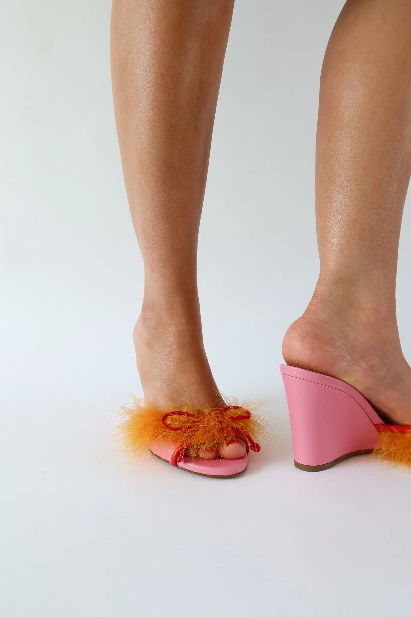 etsu pink orange feather wedge