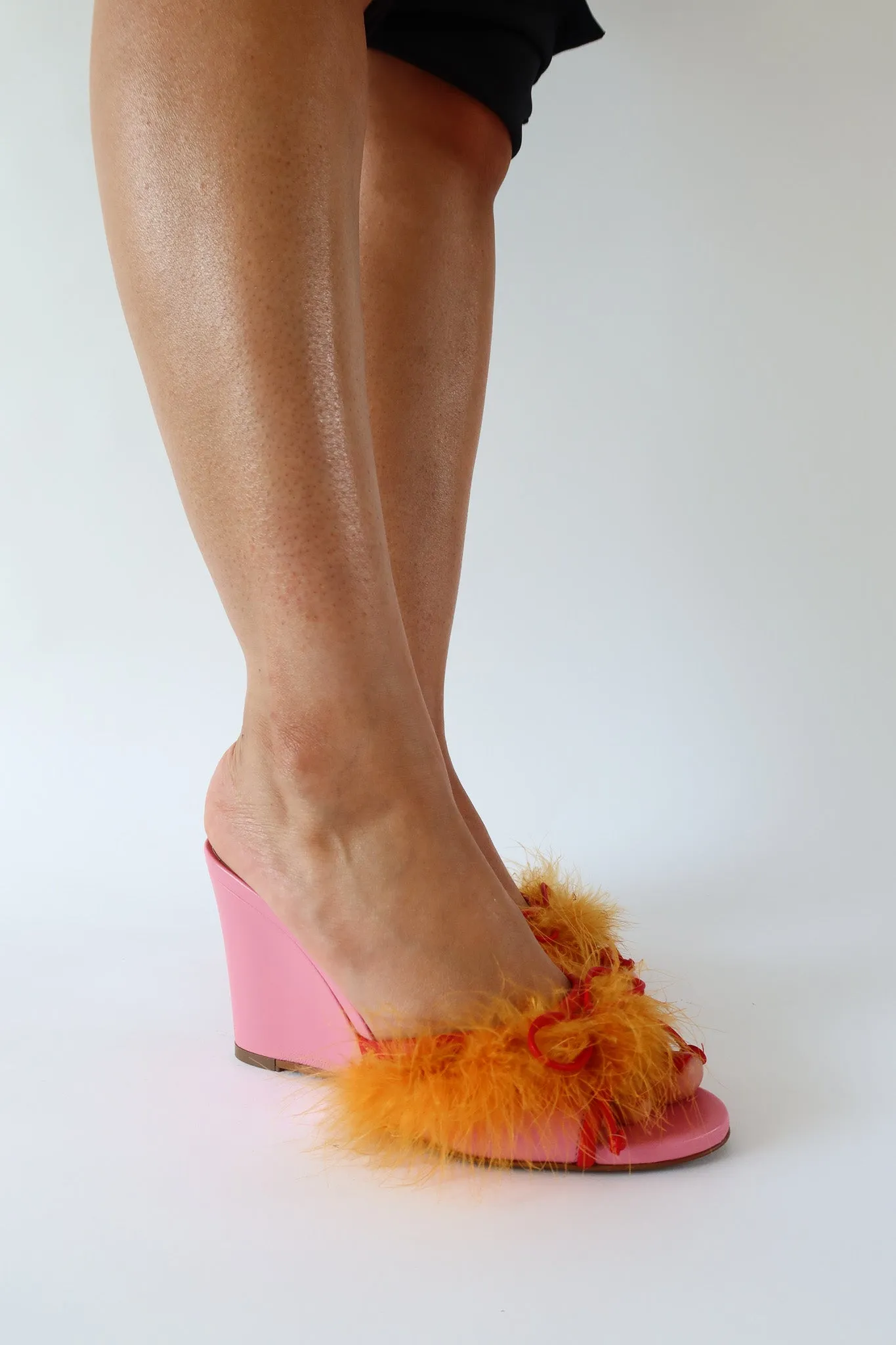 etsu pink orange feather wedge