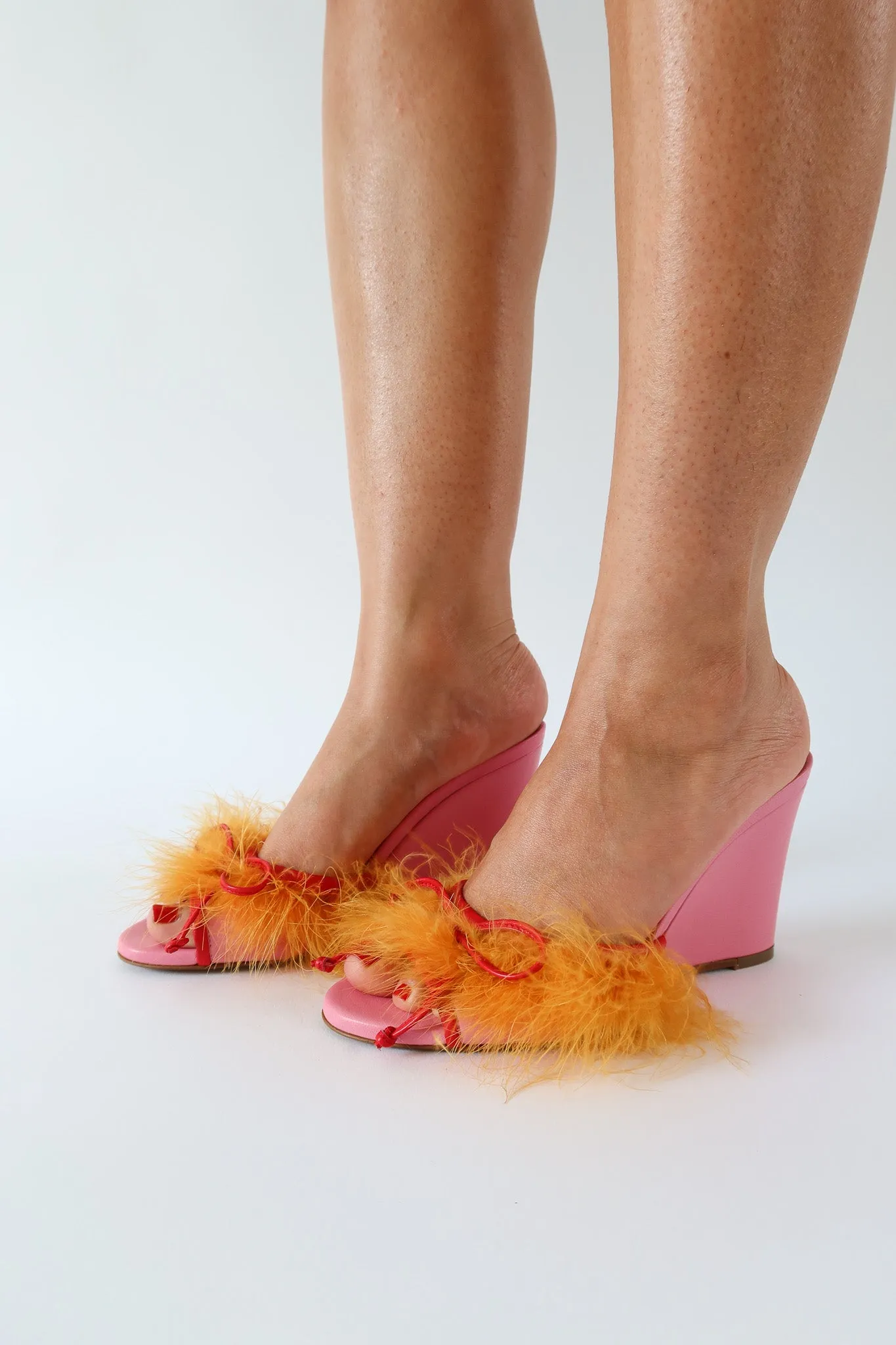 etsu pink orange feather wedge