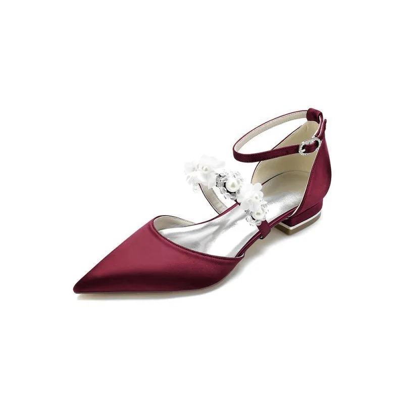 Flower Pearl Buckle Strap Pointed Toe Flats