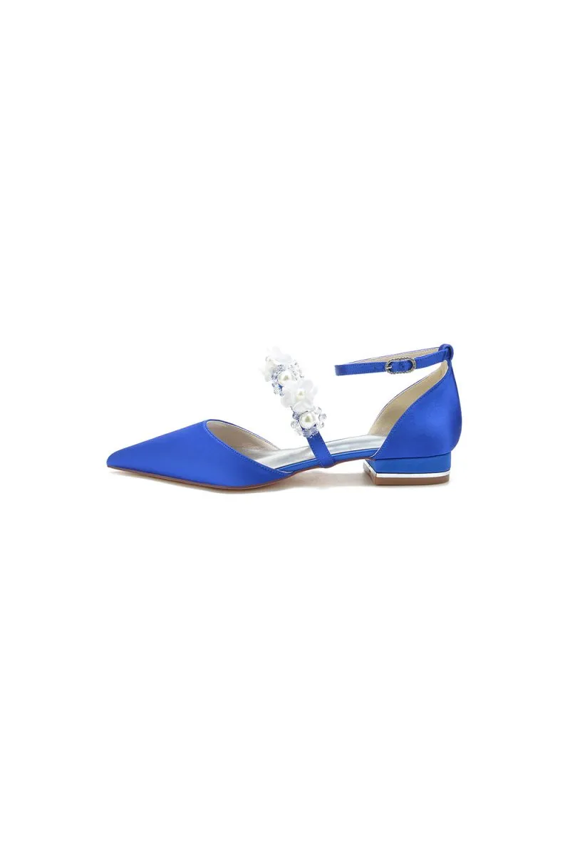 Flower Pearl Buckle Strap Pointed Toe Flats
