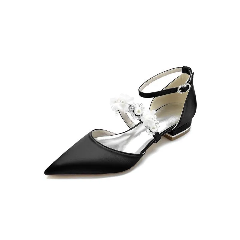 Flower Pearl Buckle Strap Pointed Toe Flats
