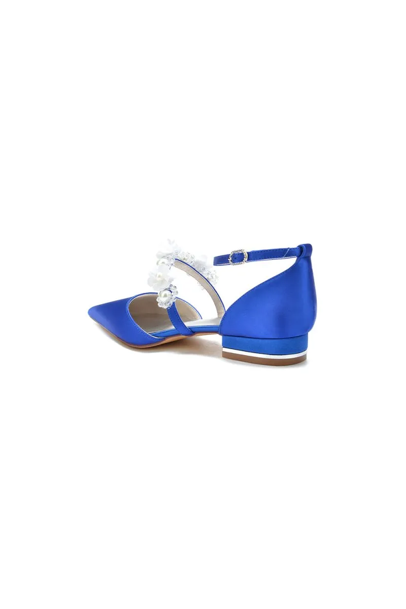 Flower Pearl Buckle Strap Pointed Toe Flats