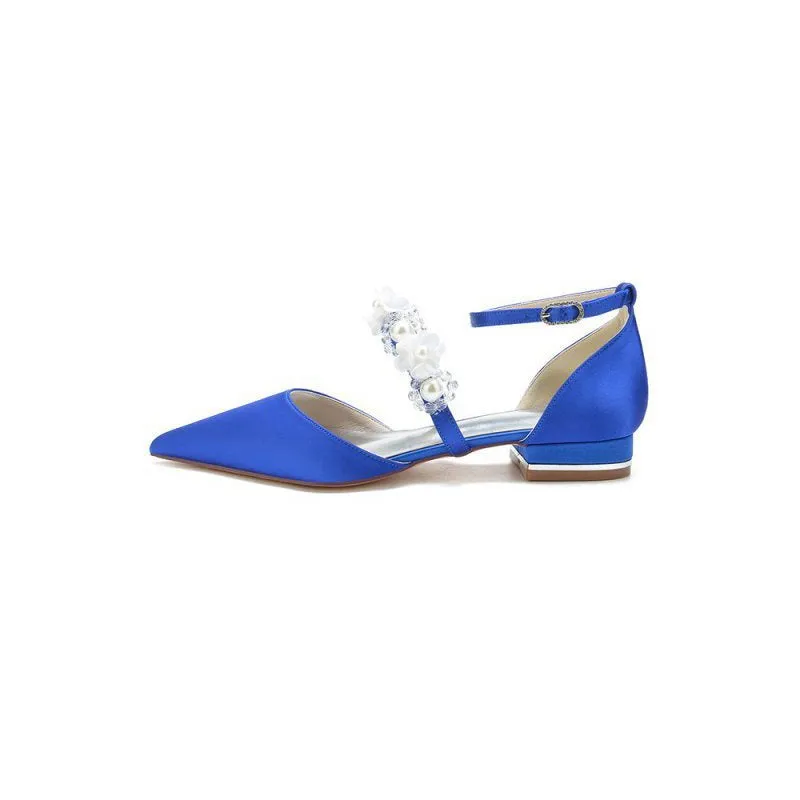 Flower Pearl Buckle Strap Pointed Toe Flats