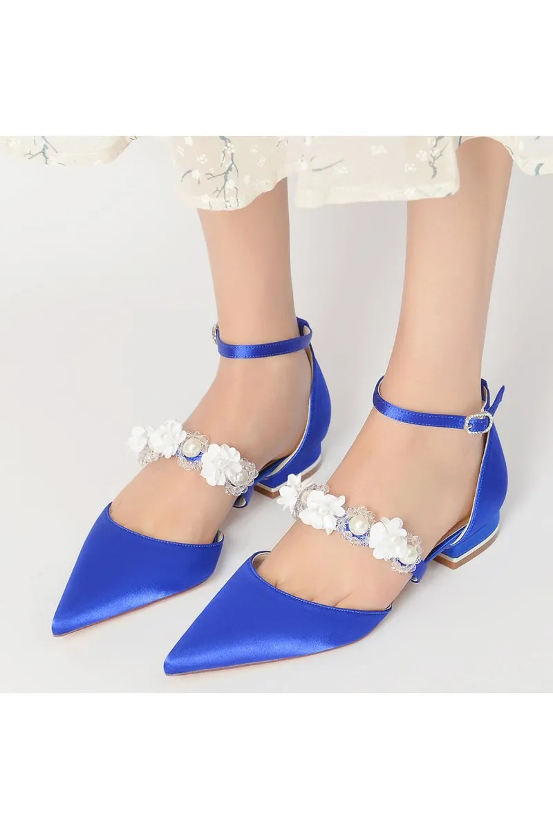 Flower Pearl Buckle Strap Pointed Toe Flats