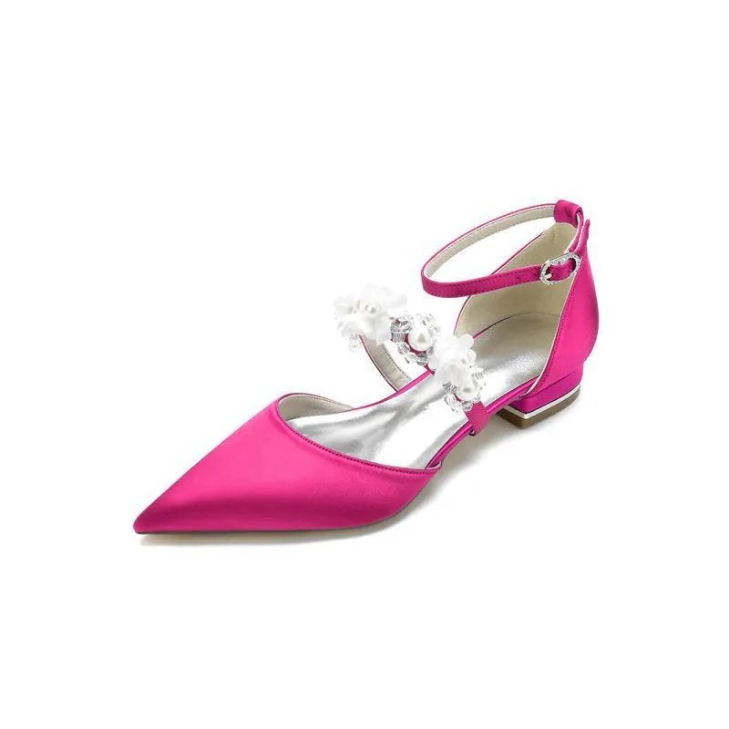 Flower Pearl Buckle Strap Pointed Toe Flats