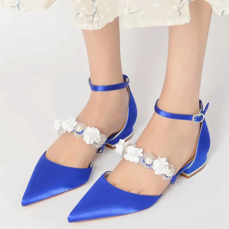 Flower Pearl Buckle Strap Pointed Toe Flats