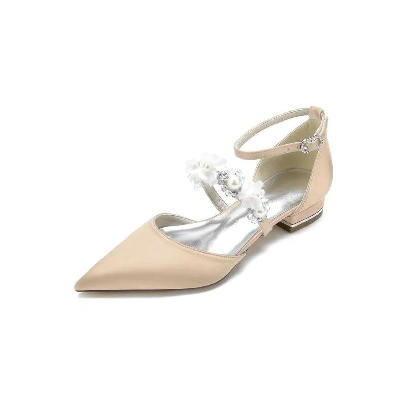 Flower Pearl Buckle Strap Pointed Toe Flats