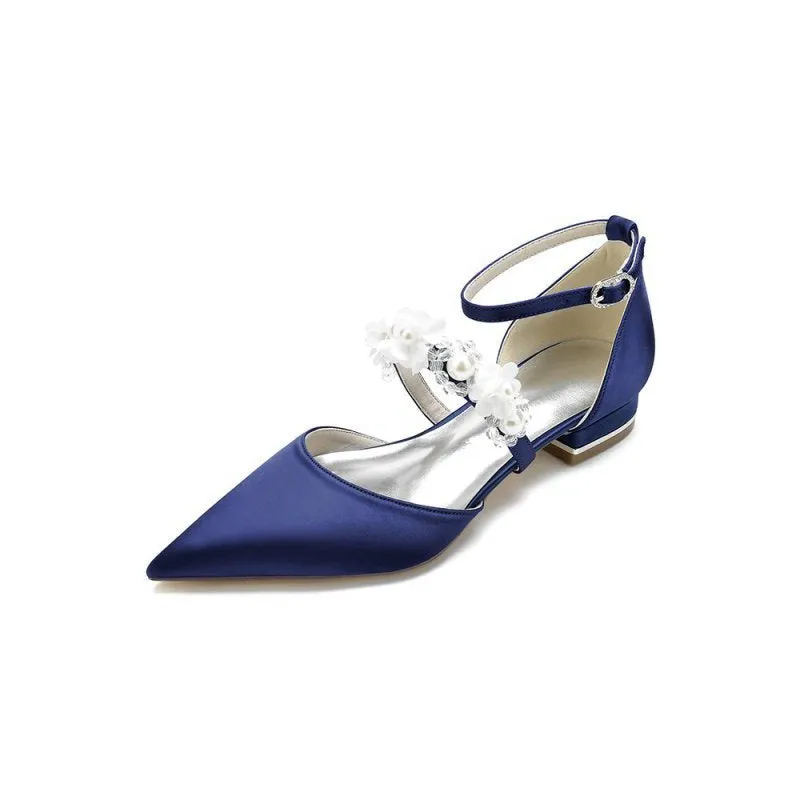 Flower Pearl Buckle Strap Pointed Toe Flats