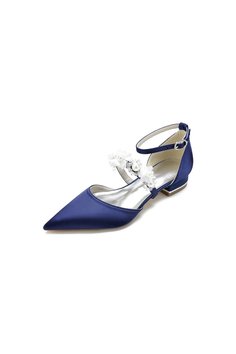Flower Pearl Buckle Strap Pointed Toe Flats