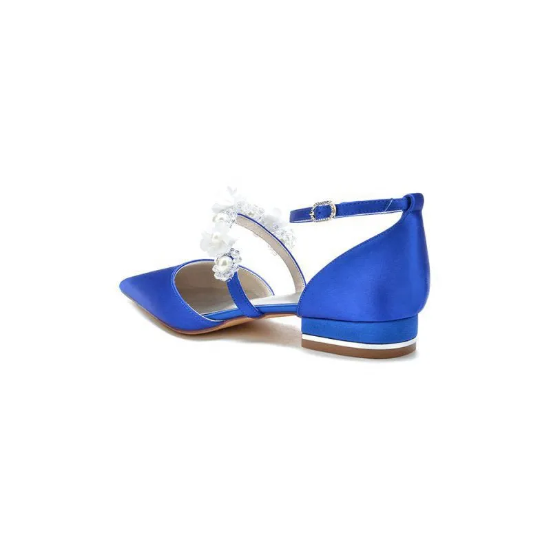 Flower Pearl Buckle Strap Pointed Toe Flats