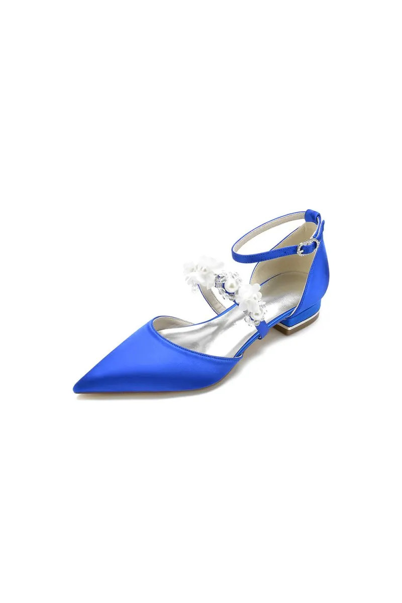 Flower Pearl Buckle Strap Pointed Toe Flats