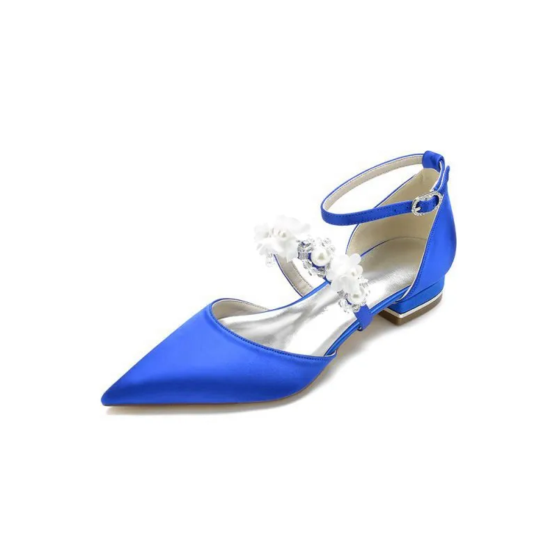 Flower Pearl Buckle Strap Pointed Toe Flats